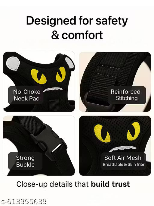 Cute Cat Eyes Dog Harness with Leash – Soft No-Pull Adjustable Pet Vest