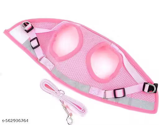 Breathable Pink Dog Harness with Leash – Soft Mesh No-Pull Adjustable Pet Vest