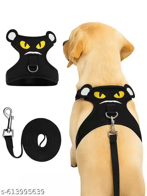 Cute Cat Eyes Dog Harness with Leash – Soft No-Pull Adjustable Pet Vest